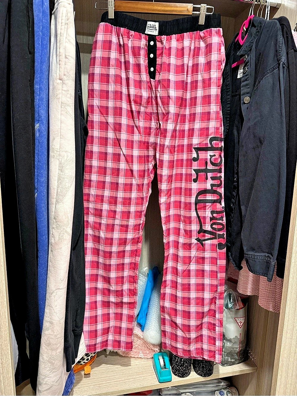 Von Dutch Plaid Pink Lounge Pants Pink & Black